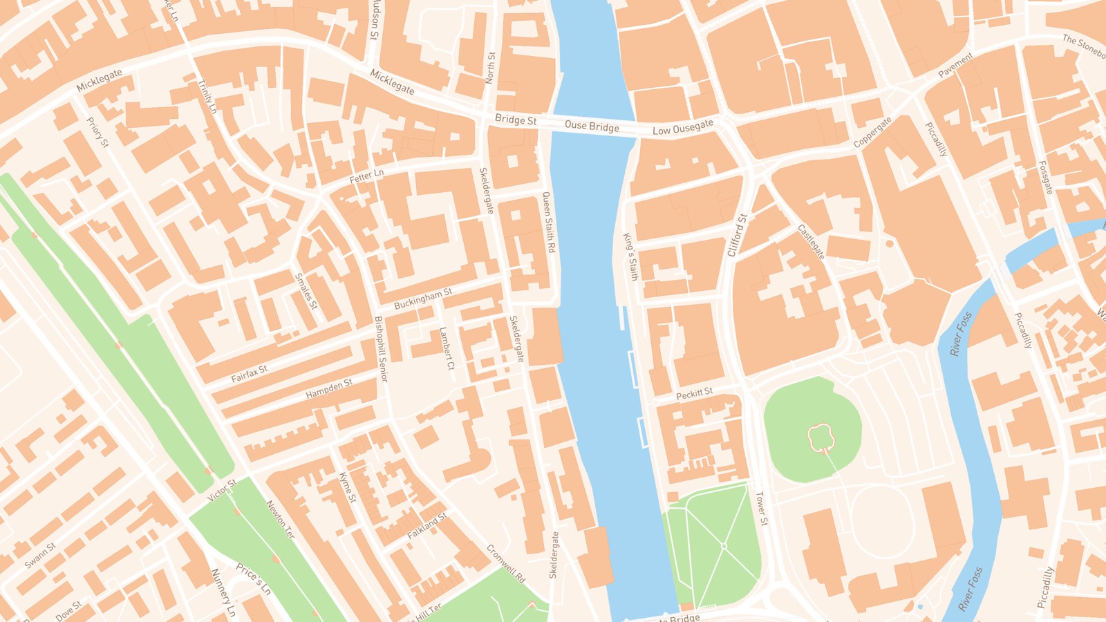 Map of Skeldergate on the River Ouse, York, with the site outlined in red